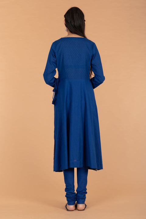 !00% Authentic Cobalt Blue Anarkali Kurta with Cotton Churidar & Dupatta Set of 3 | Vinusto

