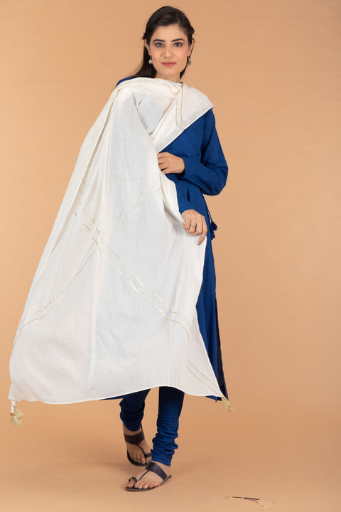 Handcraft Cobalt Blue Anarkali Kurta with Cotton Churidar & Dupatta Set of 3 | Vinusto

