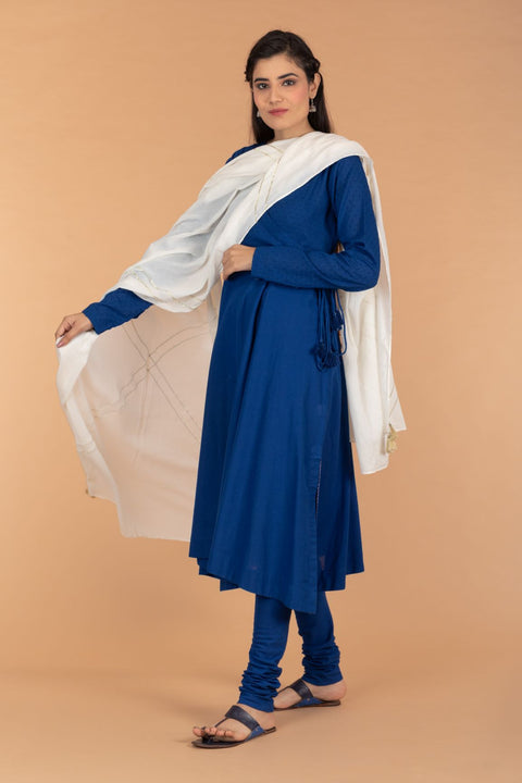 Shop Cobalt Blue Anarkali Kurta with Cotton Churidar & Dupatta Set of 3 | Vinusto

