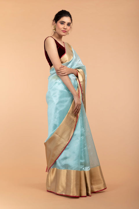 Mint Blue Pure Pattu Silk Handloom Saree With Broad Broder