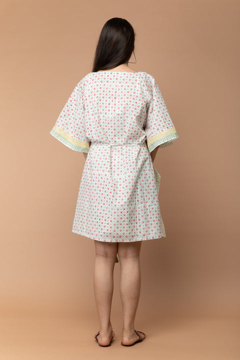Handcraft Off-White Kaftan Dress in Cotton Hand Block Print | Vinusto