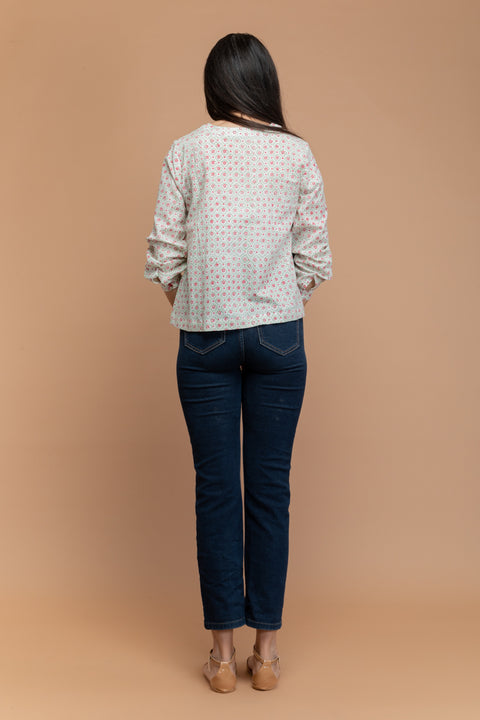 100% Authentic  Off-White Cotton Shirt in Hand Block Print | Vinusto