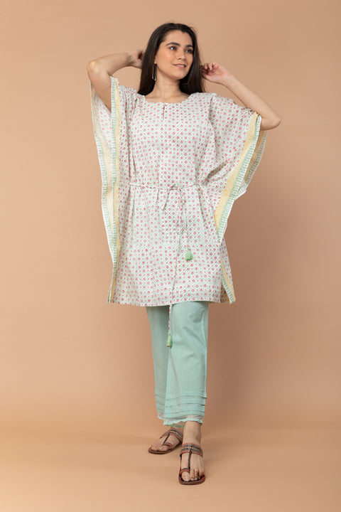Shop Hand-Block Printed Kaftan with Mint Green Cotton Pants | Vinusto

