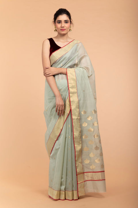 Shop Avocado Green Chanderi Handloom Saree

