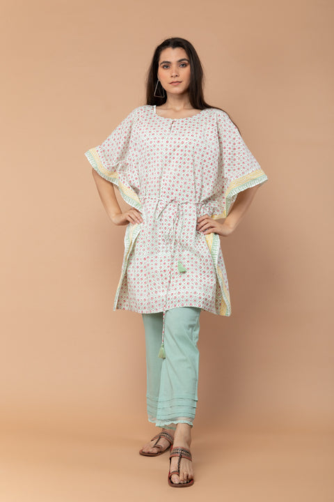 Order Hand-Block Printed Kaftan with Mint Green Cotton Pants | Vinusto

