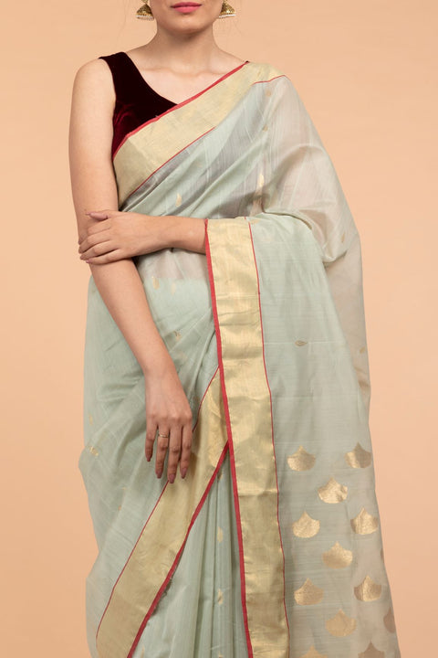 Luxury Avocado Green Chanderi Handloom Saree

