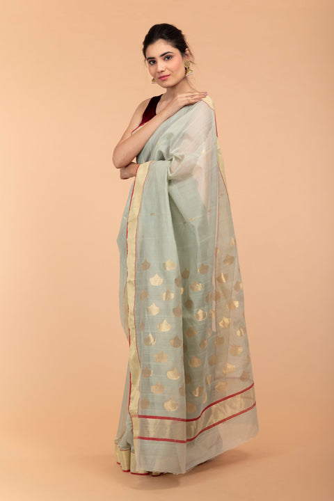 Order Avocado Green Chanderi Handloom Saree

