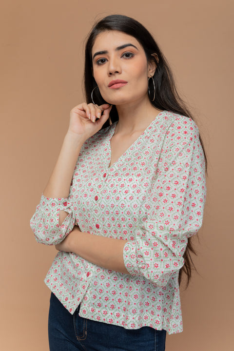 Order Off-White Cotton Shirt in Hand Block Print | Vinusto
