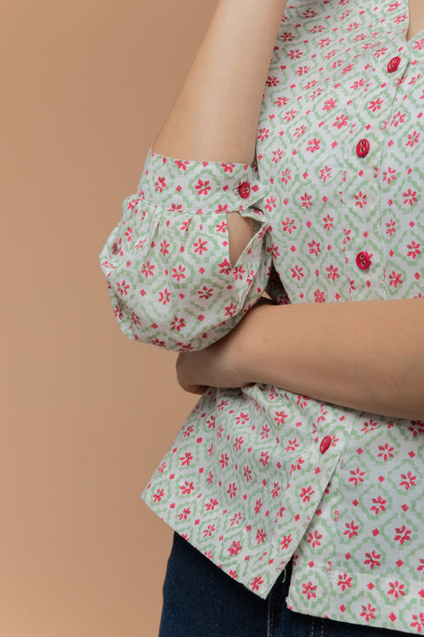 Handcraft Off-White Cotton Shirt in Hand Block Print | Vinusto