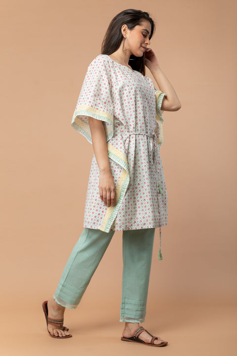 Buy Hand-Block Printed Kaftan with Mint Green Cotton Pants | Vinusto

