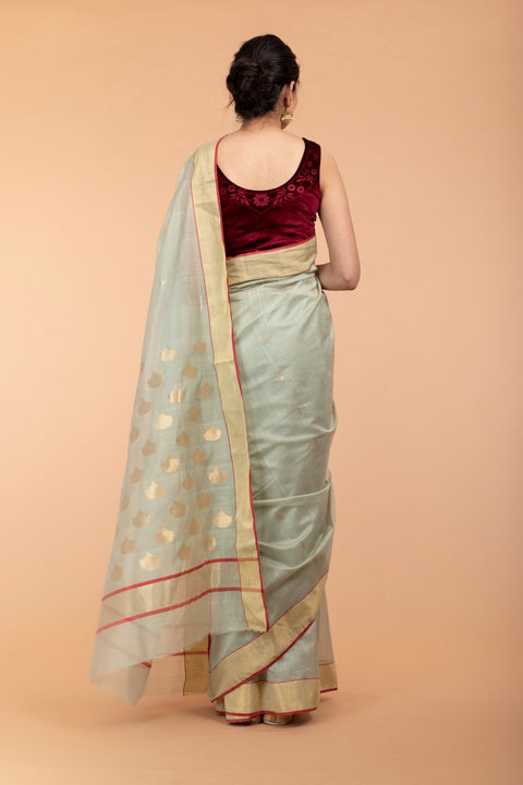 Premium Avocado Green Chanderi Handloom Saree

