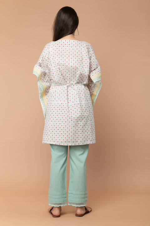 Handcraft Hand-Block Printed Kaftan with Mint Green Cotton Pants | Vinusto

