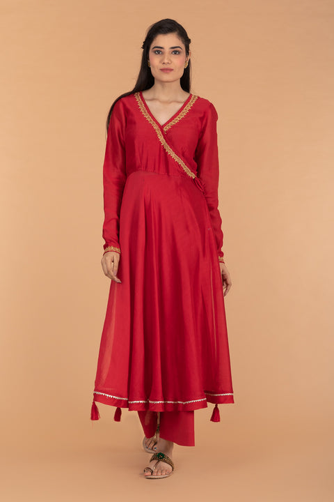 Order Embroidered Chanderi Handloom Anarkali with Cotton Palazzo & Chanderi Dupatta - Set of 3 | Vinusto

