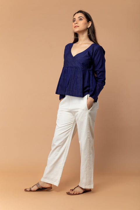 Order Empire Line Gathered Top in Midnight Blue Handwoven Cotton | Vinusto