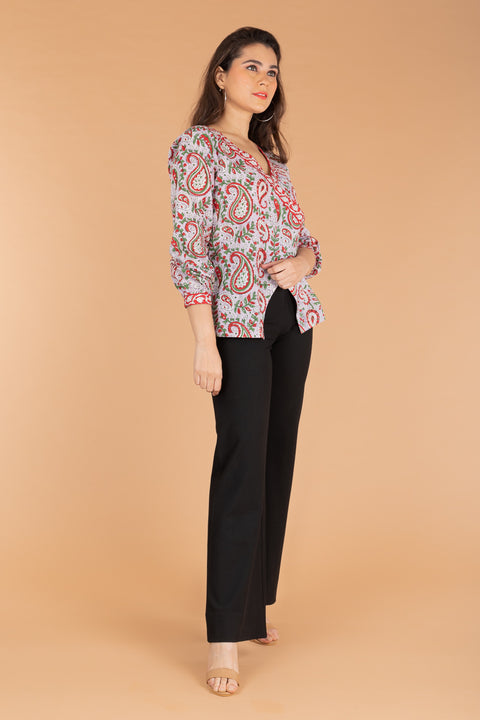 Shop Wrap Around Top in Lilac Hand Block Print Cotton by Vinusto
