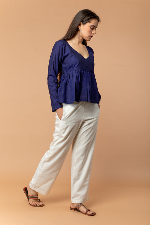Hand Loom Cotton Empire Line Top in Midnight Blue