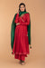 Embroidered Chanderi Handloom Anarkali With Cotton Palazzo in Red, Deep Green Chanderi Dupatta (Set Of 3)