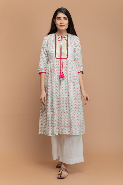 Anarkali Kurta In Hand Block Printed Cotton