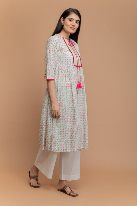 Order Anarkali Kurta in Hand Block Printed Cotton with Off-White Palazzo (Set of 2) | Vinusto