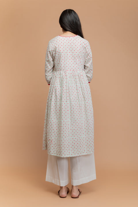 Premium Anarkali Kurta in Hand Block Printed Cotton with Off-White Palazzo (Set of 2) | Vinusto