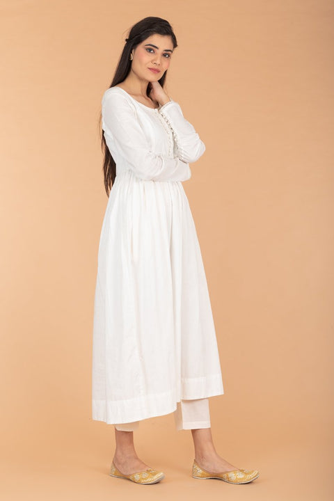 Buy Anarkali Kurta and Palazzo in White Cotton - Set of 2 | Vinusto

