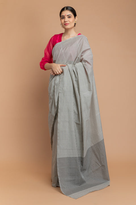 Order Black & White Pinstripes Saree in Handloom Cotton – Vinusto

