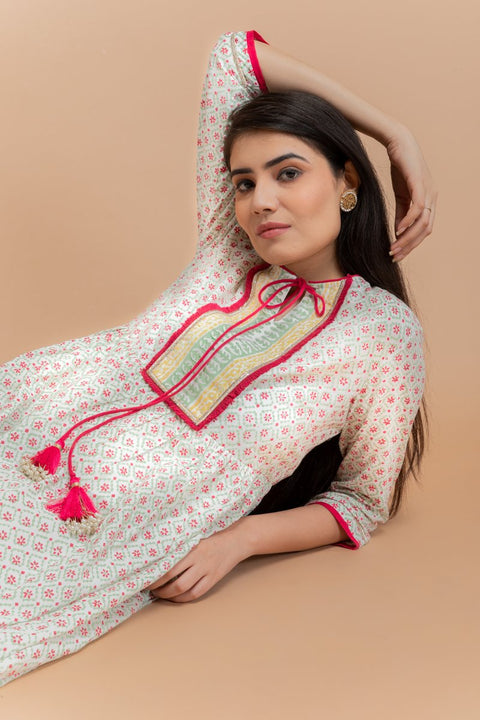 Anarkali Kurta In Hand Block Printed Cotton