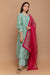 Chanderi Hand Loom Kurta with Pintucks, Cotton Pants in Mint Green with Hot Pink Chanderi Silk Dupatta (set of 4)
