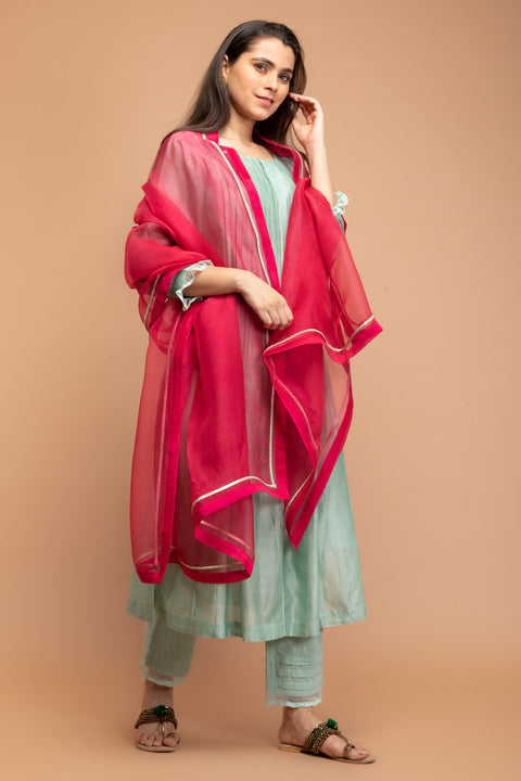 Luxury Pure Silk Katan Handcrafted Dupatta in Hot Pink | Vinusto