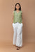 Apple Green Waistcoat Top in Hand Loom Cotton with High Slit Cotton Trousers in White (Set of 2)