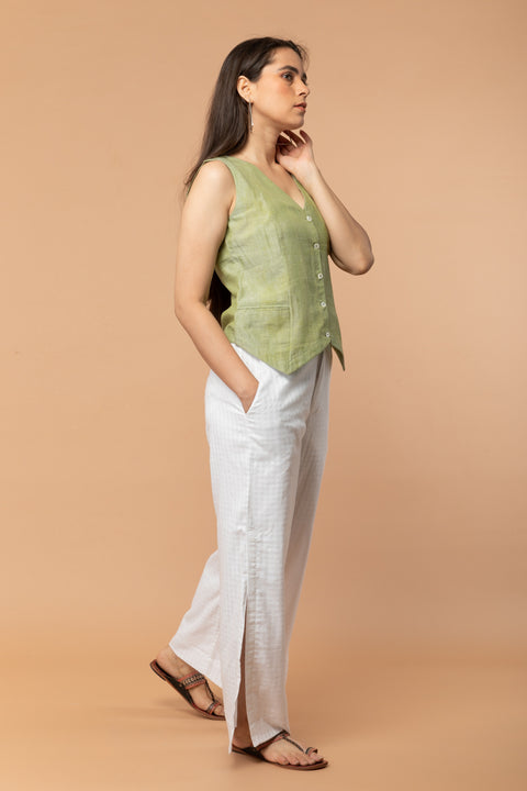 Premium Apple Green Waistcoat Top in Handloom Cotton | Vinusto