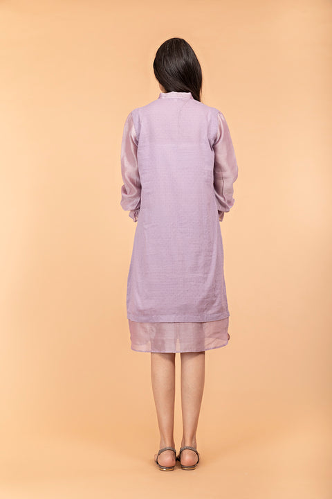 Handcraft Lilac Shift Dress in Chanderi Handloom Cotton | Vinusto