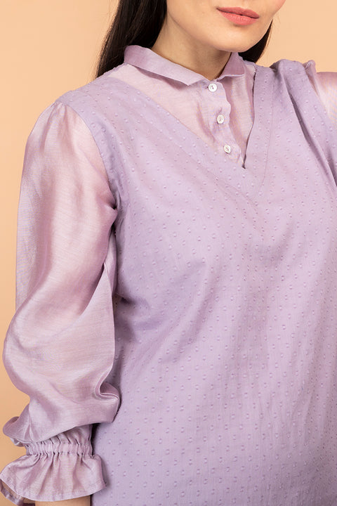 Premium Lilac Shift Dress in Chanderi Handloom Cotton | Vinusto