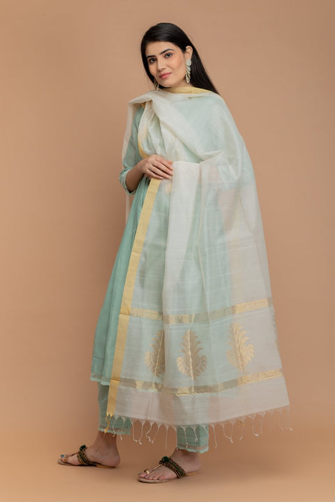 Shop Chanderi Mercerised Silk Dupatta in Off-White | Vinusto