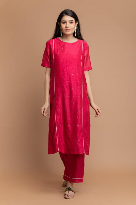 Chanderi Hand loom Loose Fit Kurta in Hot Pink
