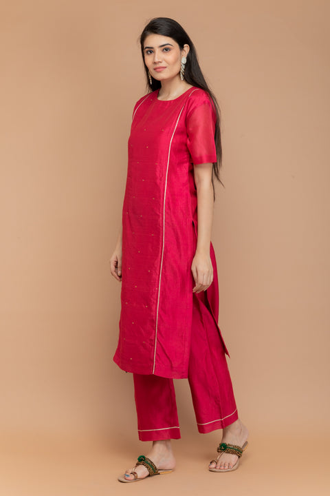 Chanderi Hand loom Loose Fit Kurta in Hot Pink