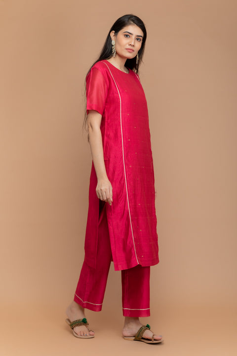 Chanderi Hand loom Loose Fit Kurta in Hot Pink