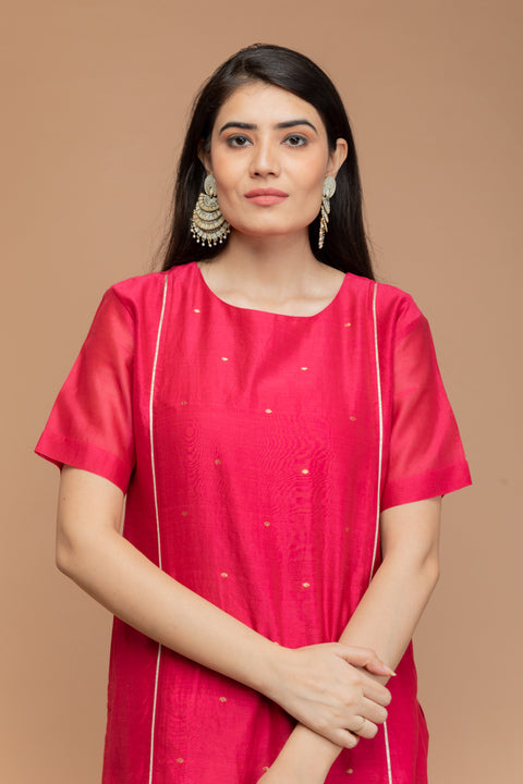Chanderi Hand loom Loose Fit Kurta in Hot Pink