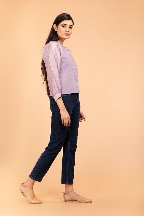 Order Lilac Raglan Sleeve Cotton & Chanderi Handloom Top | Vinusto