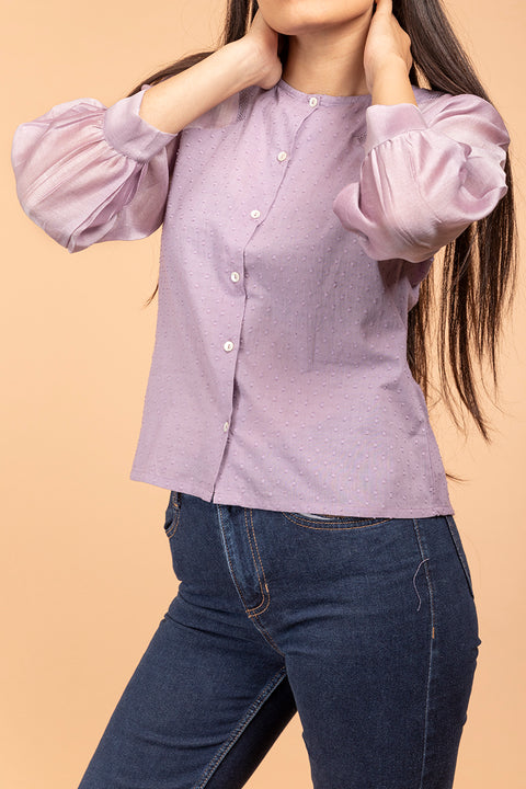 100% pure Lilac Raglan Sleeve Cotton & Chanderi Handloom Top | Vinusto 