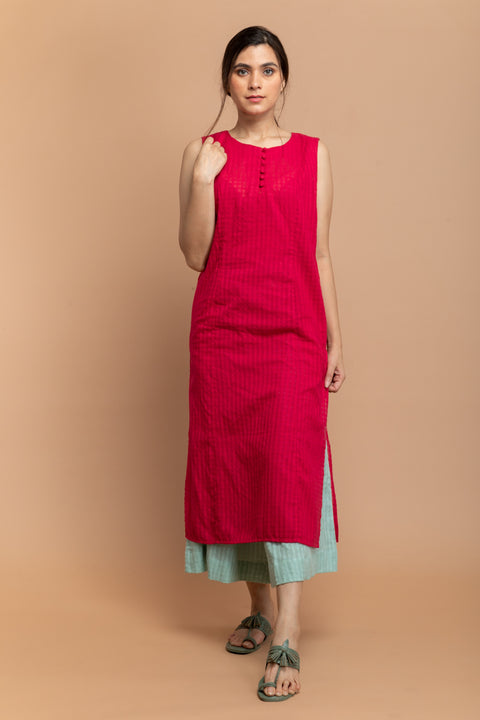 Buy Hot Pink Textured Cotton Kurta with Mint Green Cotton Palazzo Set of 2 | Vinusto

