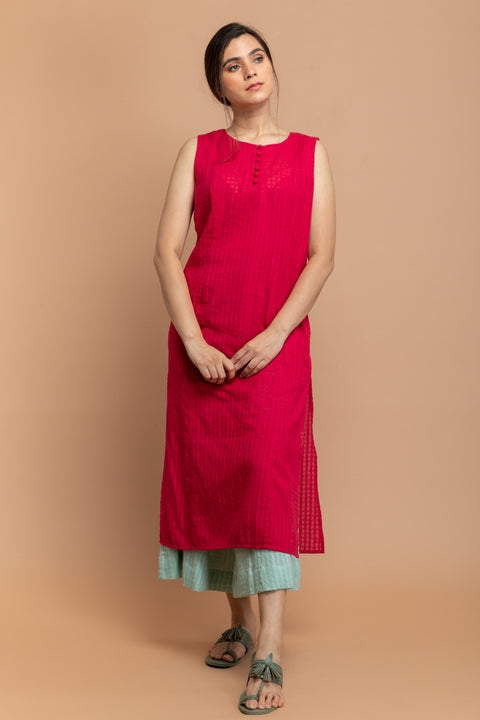 Shop Hot Pink Textured Cotton Kurta with Mint Green Cotton Palazzo Set of 2 | Vinusto

