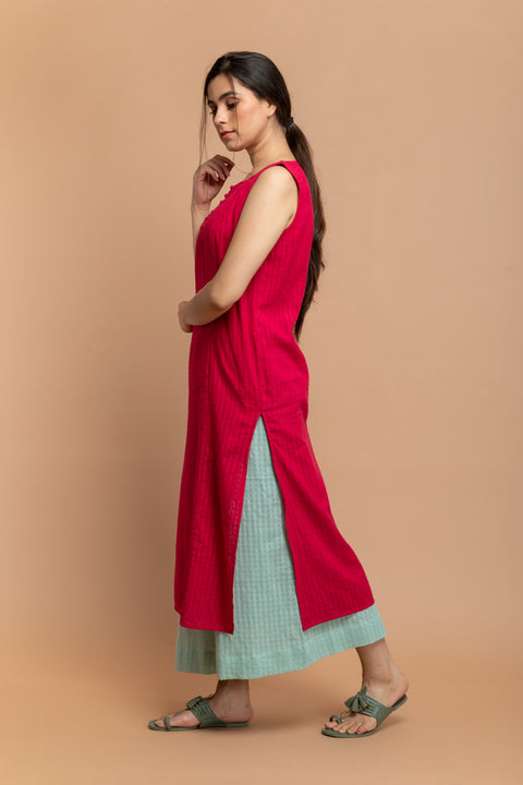 Order Hot Pink Textured Cotton Kurta with Mint Green Cotton Palazzo Set of 2 | Vinusto

