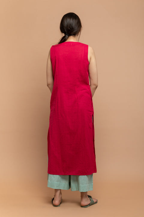 Premium Hot Pink Textured Cotton Kurta with Mint Green Cotton Palazzo Set of 2 | Vinusto

