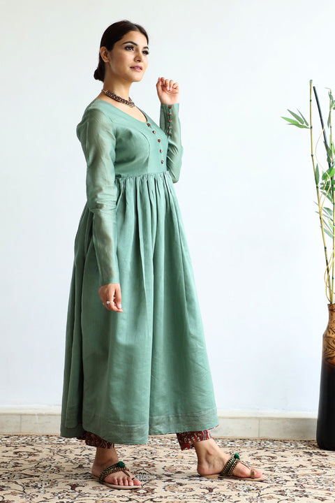 Order Chanderi Anarkali Dress in Sage Green – Elegant & Stylish

