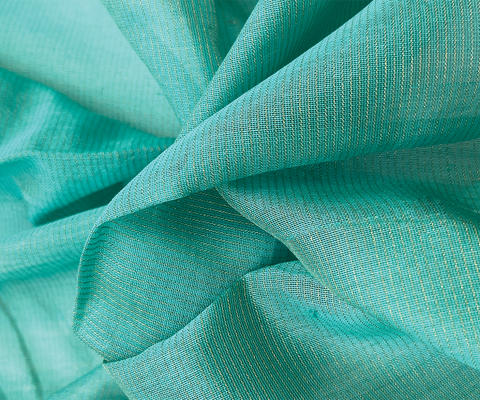 Order Handwoven Chanderi Fabric In Aqua Green With Gold Zari Stripes - By Vinusto