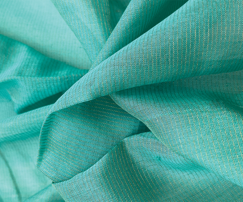 Handwoven Chanderi Fabric in Aqua Green with Gold Zari Stripes