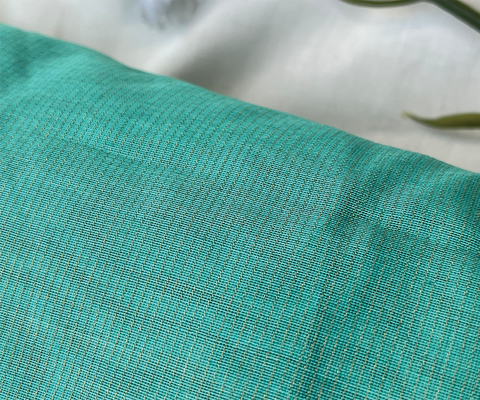 Pure- Luxury Handwoven Chanderi Fabric In Aqua Green With Gold Zari Stripes - By Vinusto