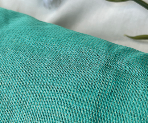 Handwoven Chanderi Fabric in Aqua Green with Gold Zari Stripes