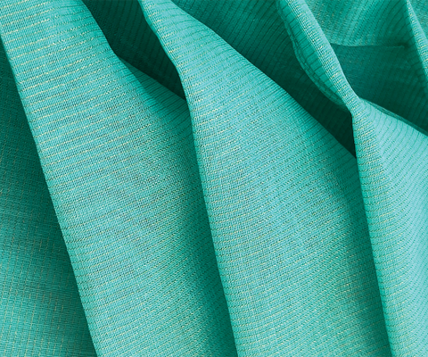 Handwoven Chanderi Fabric in Aqua Green with Gold Zari Stripes